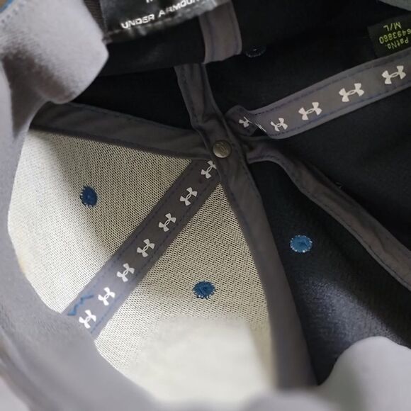 Under Armour Heat Gear Fitted Hat Cap Blue Gray Size Medium Large Elastic - Picture 2 of 11